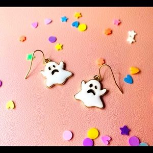 Sad ghost enamel earrings